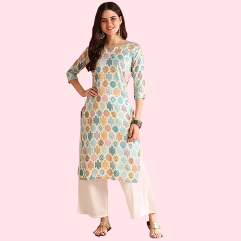 Poly Rayon Women Floral Print Straight Kurta